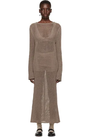 Lauren Manoogian Robe longue brune en tricot à mailles ouvertes