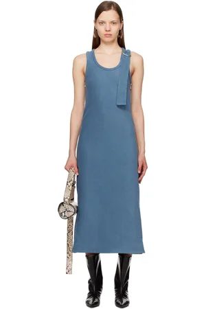 Jil Sander Robe longue bleue à glissière