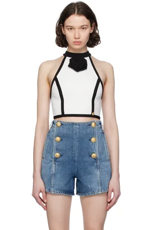 Balmain Débardeur blanc cassé à appliqué floral