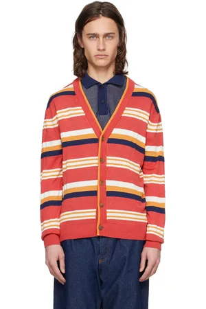 Maison Kitsuné Cardigan rouge à rayures