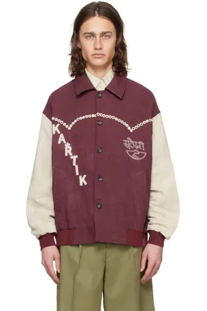 Kartik Research Blouson teddy bourgogne et blanc cassé