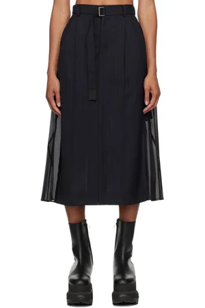 SACAI Jupe midi bleu marine à rayures fines