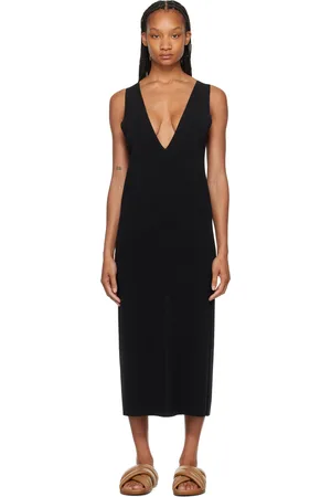 Auralee Robe midi noire à col en V plongeant