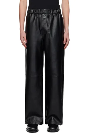 Ludovic De Saint Sernin Pantalon noir en cuir à taille élastique