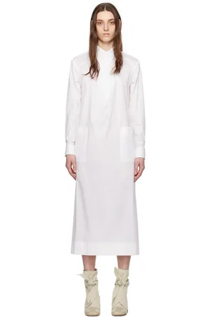 Issey Miyake Robe midi blanche à col officier