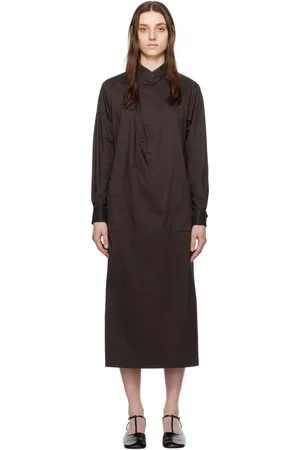 Issey Miyake Robe midi brune à col droit