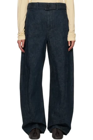 LEMAIRE Jean indigo à ceinture et à coutures extérieures torsadées