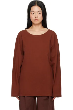 LEMAIRE T-shirt à manches longues ample rouge à encolure arrondie