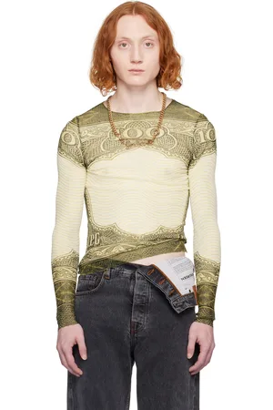 Jean Paul Gaultier T-shirt à manches longues transparent vert et blanc cassé - Évidemment