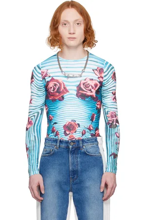Jean Paul Gaultier T-shirt à manches longues bleu et rouge à motif fleuri