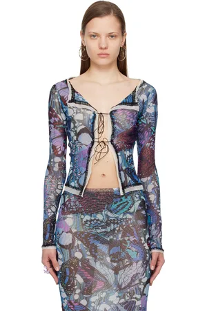 Jean Paul Gaultier Cardigan bleu à motif graphique