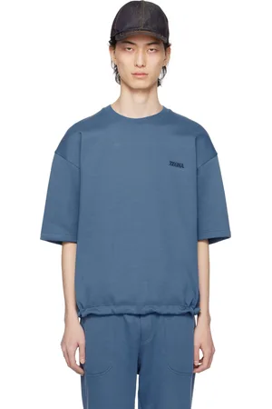 Ermenegildo Zegna Pull molletonné bleu à col ras du cou