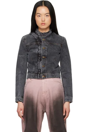 Y / PROJECT Blouson noir en denim à fente à agrafes et œillets - Evergreen
