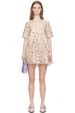 Ganni Robe courte beige à dos ouvert