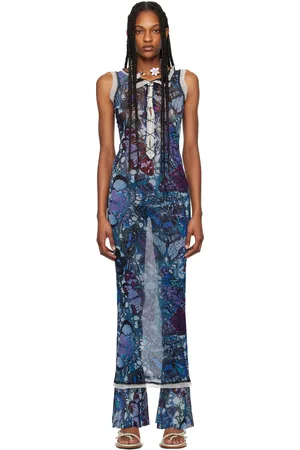 Jean Paul Gaultier Robe longue bleu et mauve à images - Très Gaultier