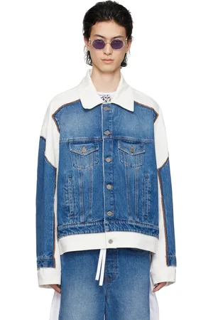 Jean Paul Gaultier Blouson bleu et blanc en denim à appliqués trompe l