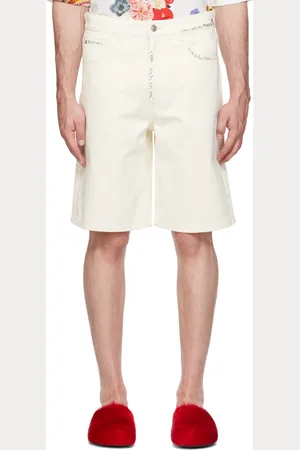 Marni Short blanc en denim à logo et ornements brodés