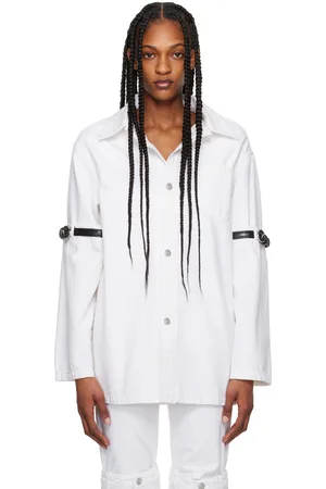 COPERNI Chemise blanche en denim à ceinture aux manches