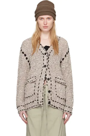 OPEN YY Cardigan taupe à piqures contrastantes