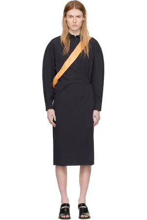 LEMAIRE Robe midi cache-cœur bleu marine