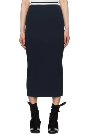 Staud Jupe midi Karina bleu marine et blanc