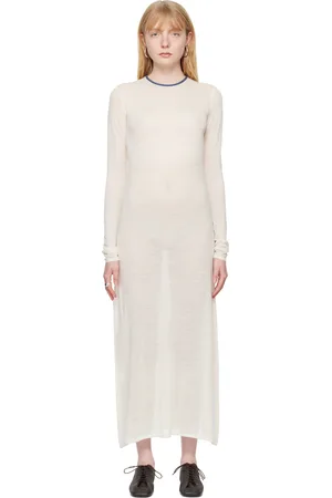 Auralee Robe midi blanc cassé à col ras du cou