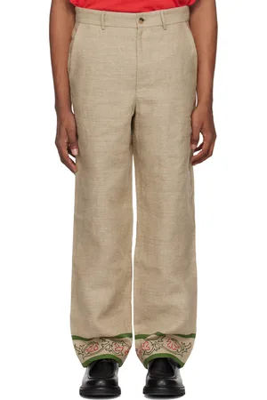 BODE Pantalon beige à images florales brodées