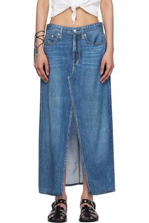 RAG&BONE Jupe midi Clara bleue en Miramar