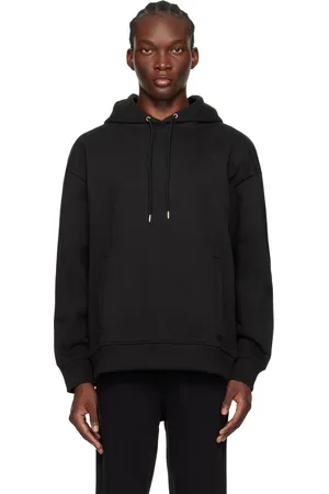 HUGO BOSS Pull à capuche noir en jersey bouclette épais