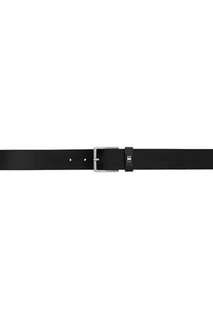 HUGO BOSS Ceinture noire en cuir à ferrure à rayures emblématiques