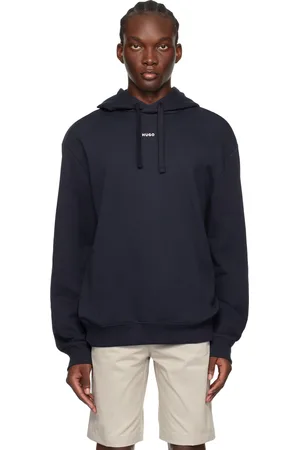 HUGO BOSS Pull à capuche bleu marine à logo contrecollé