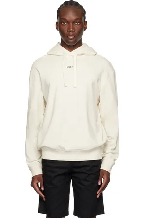 HUGO BOSS Pull à capuche blanc cassé à logo contrecollé