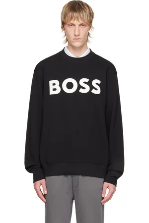 HUGO BOSS Pull molletonné noir à logo contrecollé