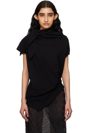 Issey Miyake T-shirt noir à garniture à nouer