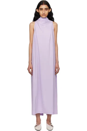 Issey Miyake Robe midi mauve à attache à nouer