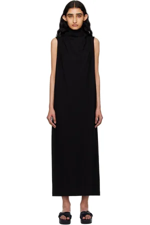 Issey Miyake Robe midi noire à attache à nouer