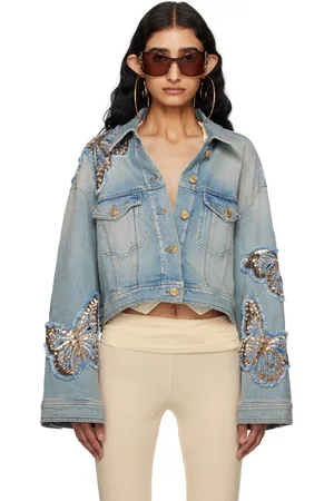 BLUMARINE Blouson bleu en denim à appliqués graphiques