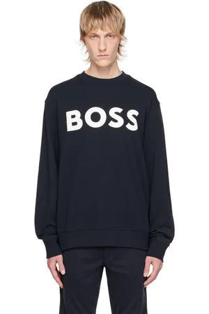 HUGO BOSS Pull molletonné bleu marine à logo contrecollé