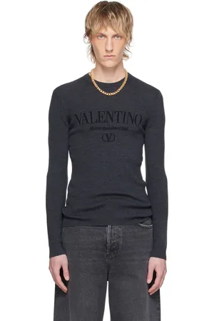 VALENTINO Pull gris à logos en tricot jacquard