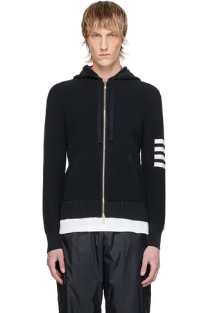 Thom Browne Pull à capuche bleu marine à quatre rayures