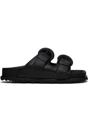 Marine Serre Sandales Ground noires en cuir à motif à logos gaufré