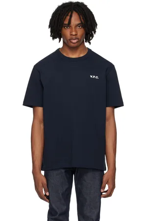 A.P.C. T-shirt bleu marine à logo floqué