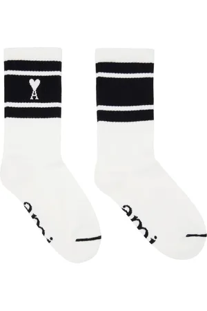 Ami Chaussettes blanc et noir à rayures et à logo Ami de cœur