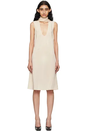 Helmut Lang Robe midi blanc cassé à foulard