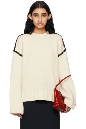 Totême Pull blanc cassé à piqures brodées