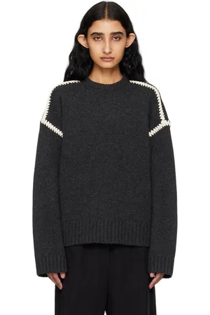 Totême Pull gris à piqures brodées