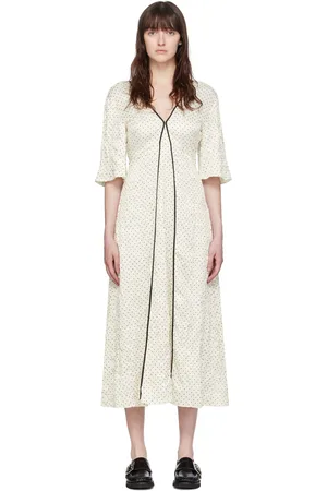 Ganni Robe longue blanc cassé à pois