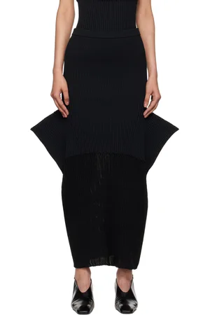 Issey Miyake Jupe longue noire à assemblage de style éventail
