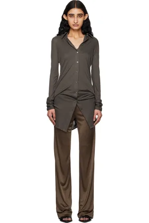 Helmut Lang Robe courte grise en jersey côtelé