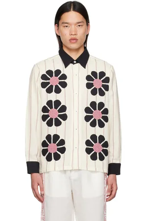 HARAGO Chemise blanc cassé et noir à appliqués exclusive à SSENSE